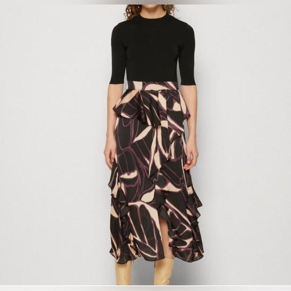 Ted Baker Serepha ruffle skirt midi dress knitted elbow sleeve top size 12/14
